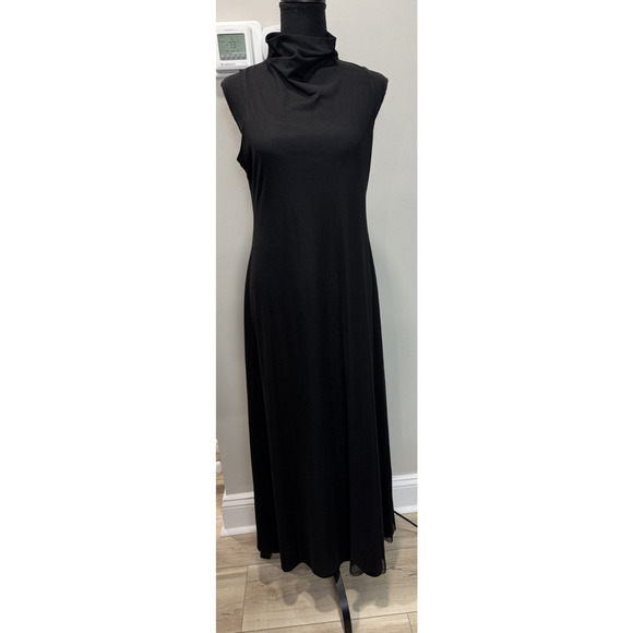 Whimsigoth Vince Camuto Black Sheer Mock Neck Maxi Dress Small Ethereal Romantic - Picture 1 of 10